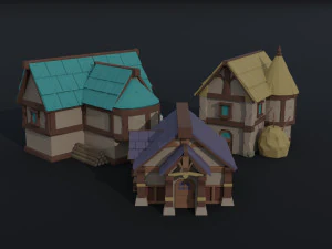 Cartoon medieval city asset Polygonal Style 3D Model
