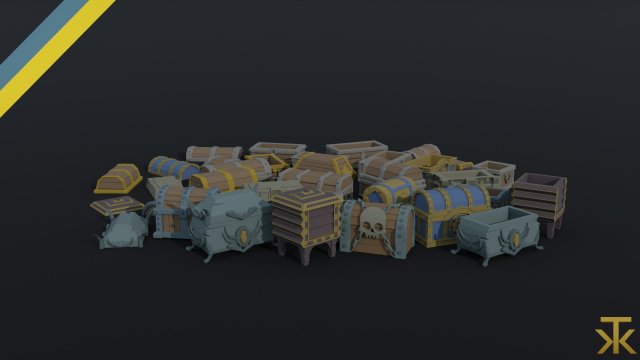Cartoon fantasy chests Polygonal Style Model 3D .c4d .max .obj .3ds .fbx .stl .blend 