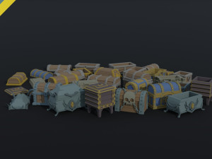 Cartoon fantasy chests Polygonal Style 3D Model