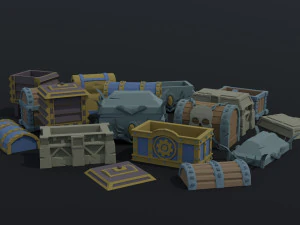 Cartoon fantasy chests Polygonal Style 3D Model