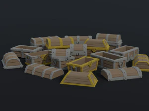 Cartoon fantasy chests Polygonal Style 3D Model
