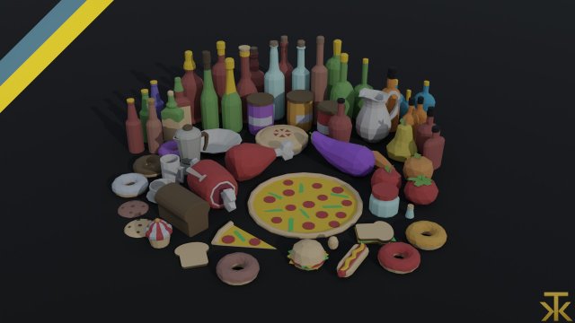 Cartoon food and drinks Polygonal Style 3D Модель .c4d .max .obj .3ds .fbx .stl .blend 