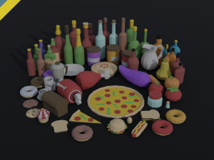 Cartoon food and drinks Polygonal Style 3D Model