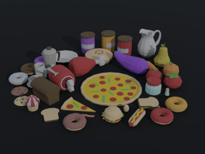 Cartoon food and drinks Polygonal Style 3D Модель