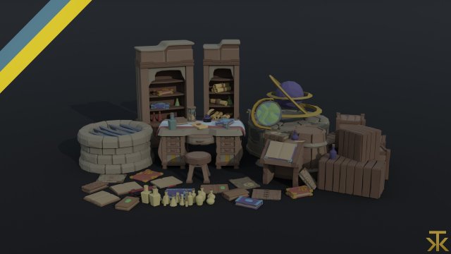 Cartoon fantasy clerk asset Polygonal Style Modello 3D .c4d .max .obj .3ds .fbx .stl .blend 