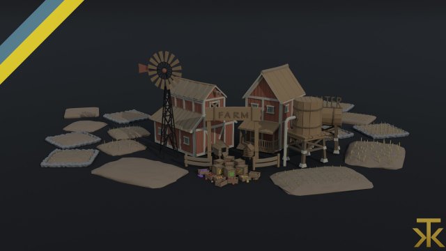 Cartoon farm asset Polygonal Style Modello 3D .c4d .max .obj .3ds .fbx .stl .blend 