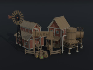 Cartoon farm asset Polygonal Style Modello 3D