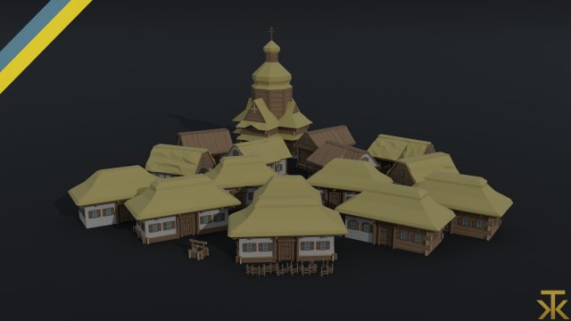Cartoon medieval Ukraine village asset Polygonal Style 3D Model .c4d .max .obj .3ds .fbx .stl .blend 