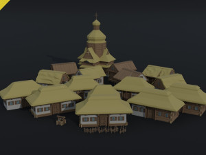 Cartoon medieval Ukraine village asset Polygonal Style Modelo 3D