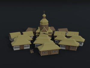 Cartoon medieval Ukraine village asset Polygonal Style 3D Model