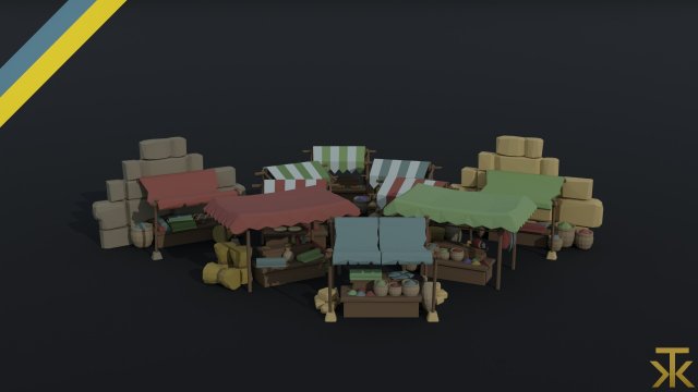 Cartoon medieval city markets Polygonal Style 3D Model .c4d .max .obj .3ds .fbx .stl .blend 