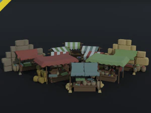 Cartoon medieval city markets Polygonal Style 3D Model