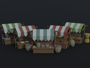 Cartoon medieval city markets Polygonal Style 3D Model