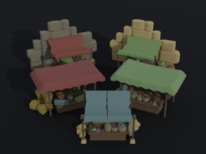 Cartoon medieval city markets Polygonal Style 3D Model