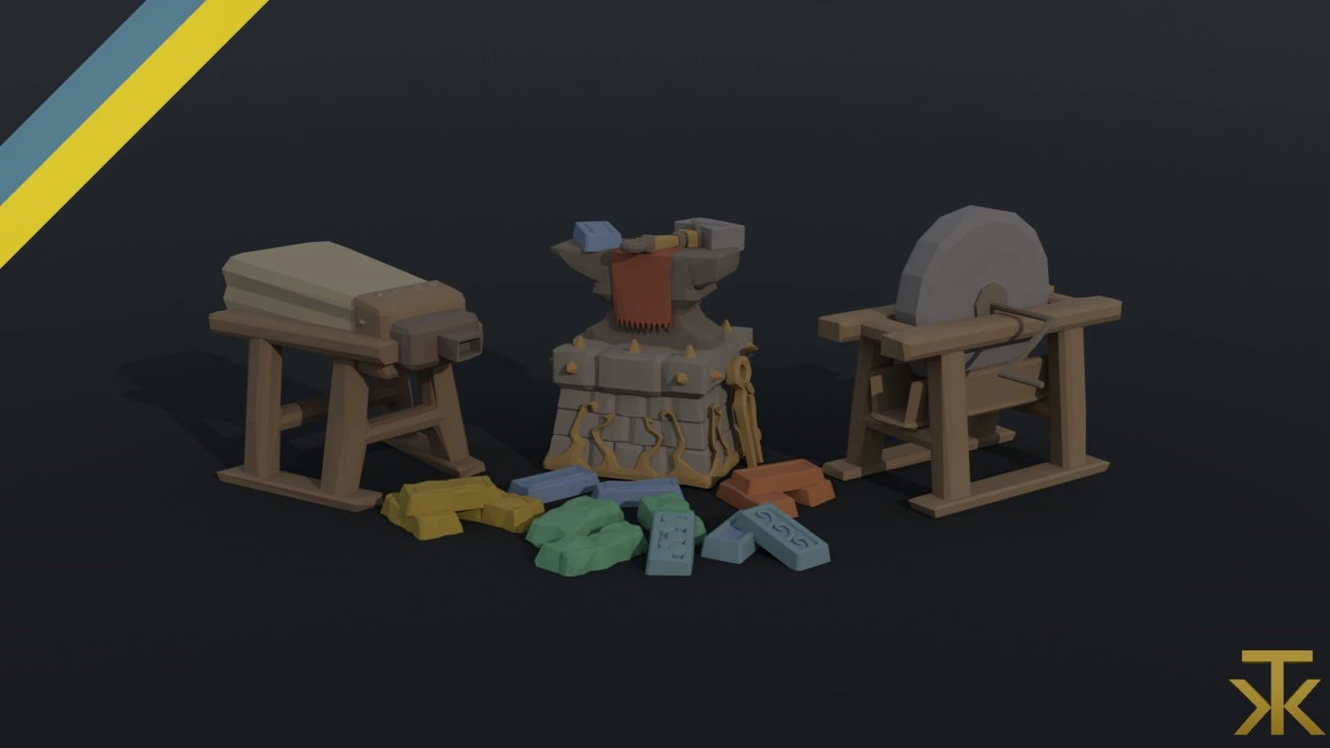 Cartoon blacksmith kit Polygonal Style 3D Model .c4d .max .obj .3ds .fbx .stl .blend 