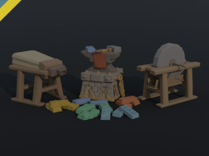 Cartoon blacksmith kit Polygonal Style 3D Model