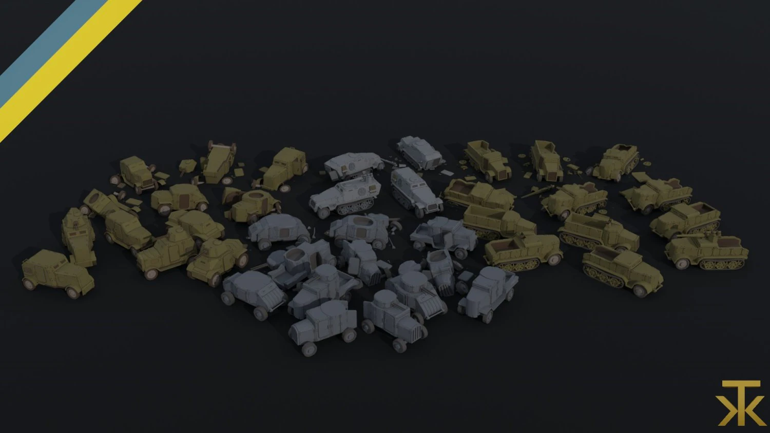 Cartoon Dieselpunk armored cars asset Polygonal Style 3D Model .c4d .max .obj .3ds .fbx .stl .blend 