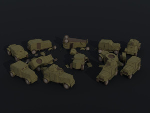 Cartoon Dieselpunk armored cars asset Polygonal Style 3D 模型