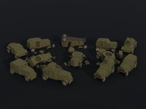 Cartoon Dieselpunk armored cars asset Polygonal Style 3D Model