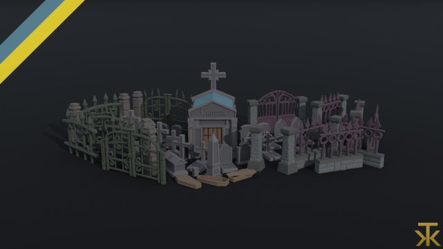 Cartoon fantasy cemetery asset Polygonal Style 3D Model .c4d .max .obj .3ds .fbx .stl .blend 