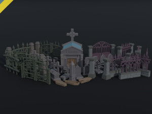Cartoon fantasy cemetery asset Polygonal Style 3D Модель