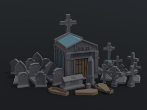 Cartoon fantasy cemetery asset Polygonal Style 3D Model