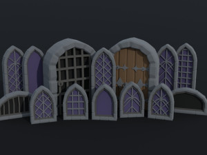 Cartoon medieval doors and windows Polygonal Style 3D Model