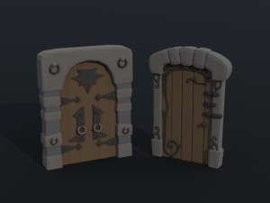 Cartoon medieval doors and windows Polygonal Style 3D Model