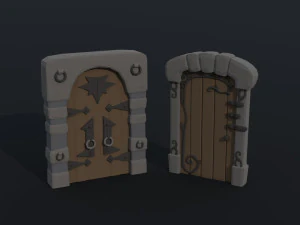 Cartoon medieval doors and windows Polygonal Style 3D Model