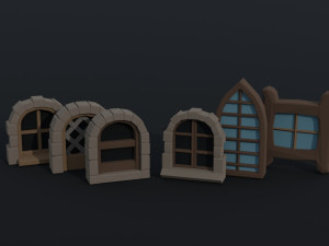 Cartoon medieval doors and windows Polygonal Style 3D Model