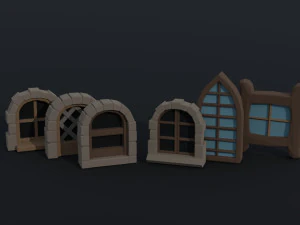 Cartoon medieval doors and windows Polygonal Style 3D Model