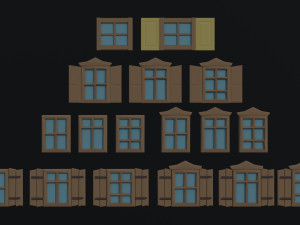 Cartoon medieval doors and windows Polygonal Style 3D Model