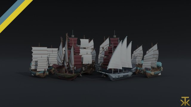 Cartoon medieval ships asset Polygonal Style 3D Model .c4d .max .obj .3ds .fbx .stl .blend 