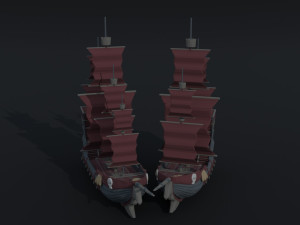 Cartoon medieval ships asset Polygonal Style 3D Model