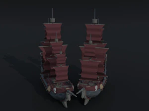 Cartoon medieval ships asset Polygonal Style 3D Model
