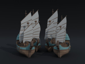 Cartoon medieval ships asset Polygonal Style 3D Model