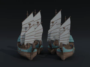 Cartoon medieval ships asset Polygonal Style 3D Model