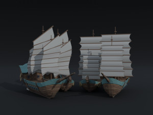 Cartoon medieval ships asset Polygonal Style 3D Model