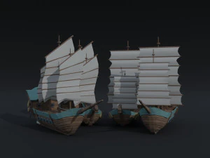 Cartoon medieval ships asset Polygonal Style 3D Model