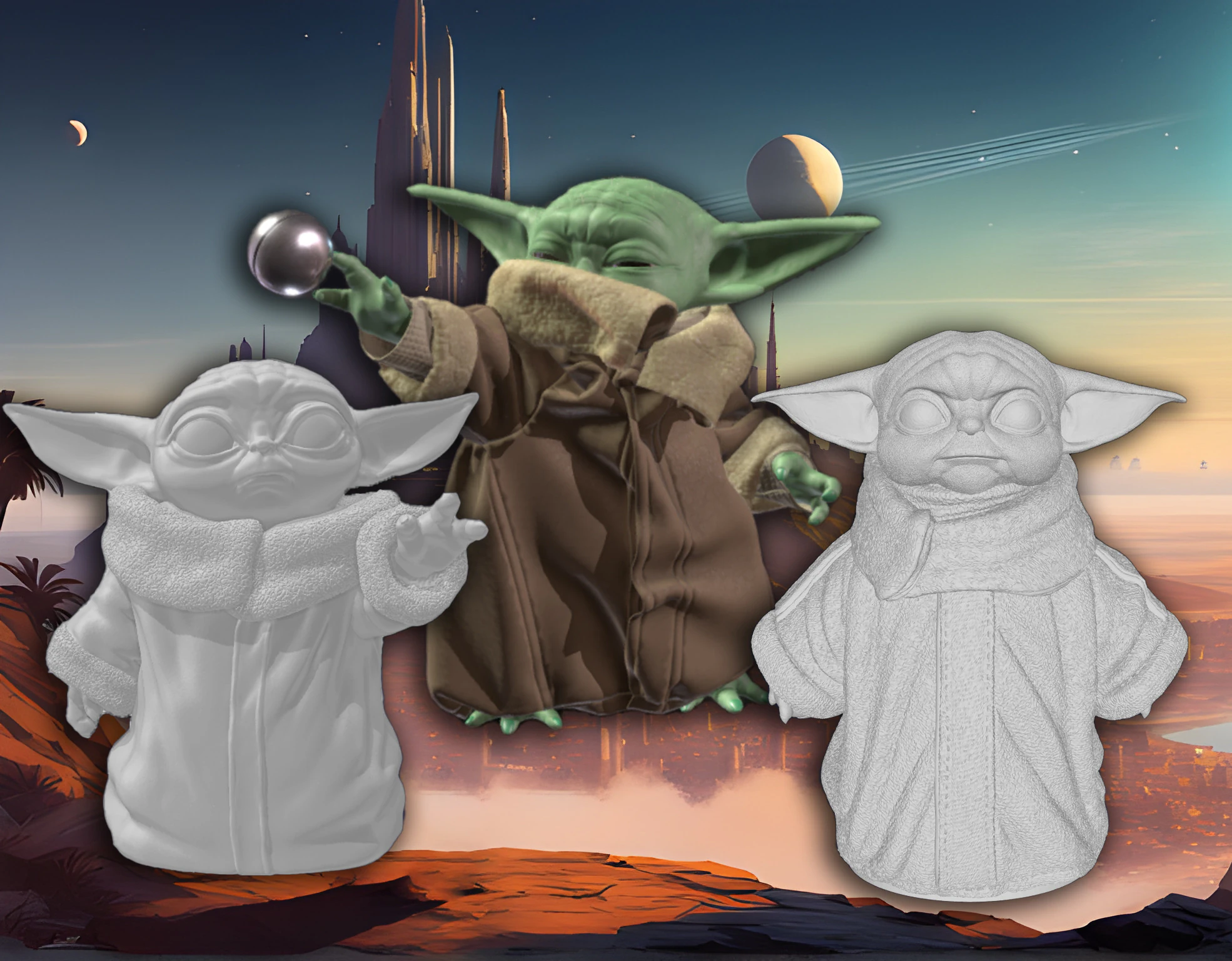 Baby Yoda Grogu Star Wars Mandalorian Action Figures Custom 3D Print Model 3D Print Model .c4d .max .obj .3ds .fbx .stl .blend 