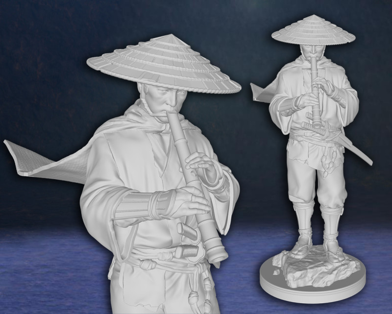 Ghost of Tsushima Ronin Ninja Playing Flute Action Figures Custom 3D Print Model Modelo de Impressão 3D .c4d .max .obj .3ds .fbx .stl .blend 