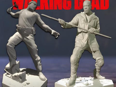 Morgan and Tyreese Walking Dead Figures 3D Print Model 3Dプリントモデル