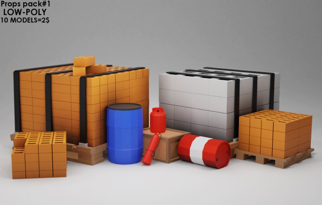 industry low-poly props pack model game ready 3D-Modell .c4d .max .obj .3ds .fbx .stl .blend 