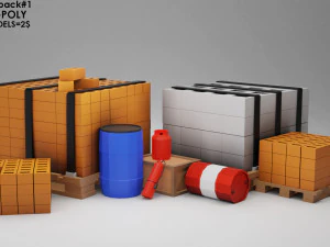 इंडस्ट्री लो-पॉली प्रॉप्स पैक मॉडल गेम तैयार 3D मॉडल