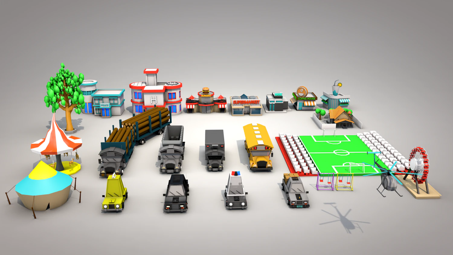 low poly city 3D Model .c4d .max .obj .3ds .fbx .stl .blend
