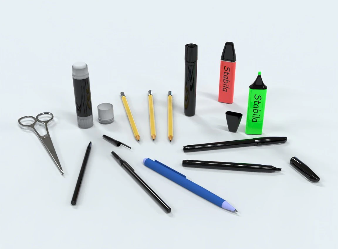 文具パック1 3Dモデル .c4d .max .obj .3ds .fbx .stl .blend 