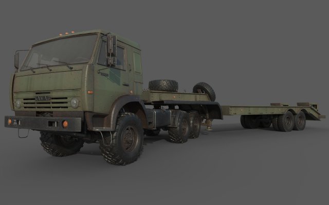 Kamaz 44100 with Trailer Model 3D .c4d .max .obj .3ds .fbx .stl .blend 
