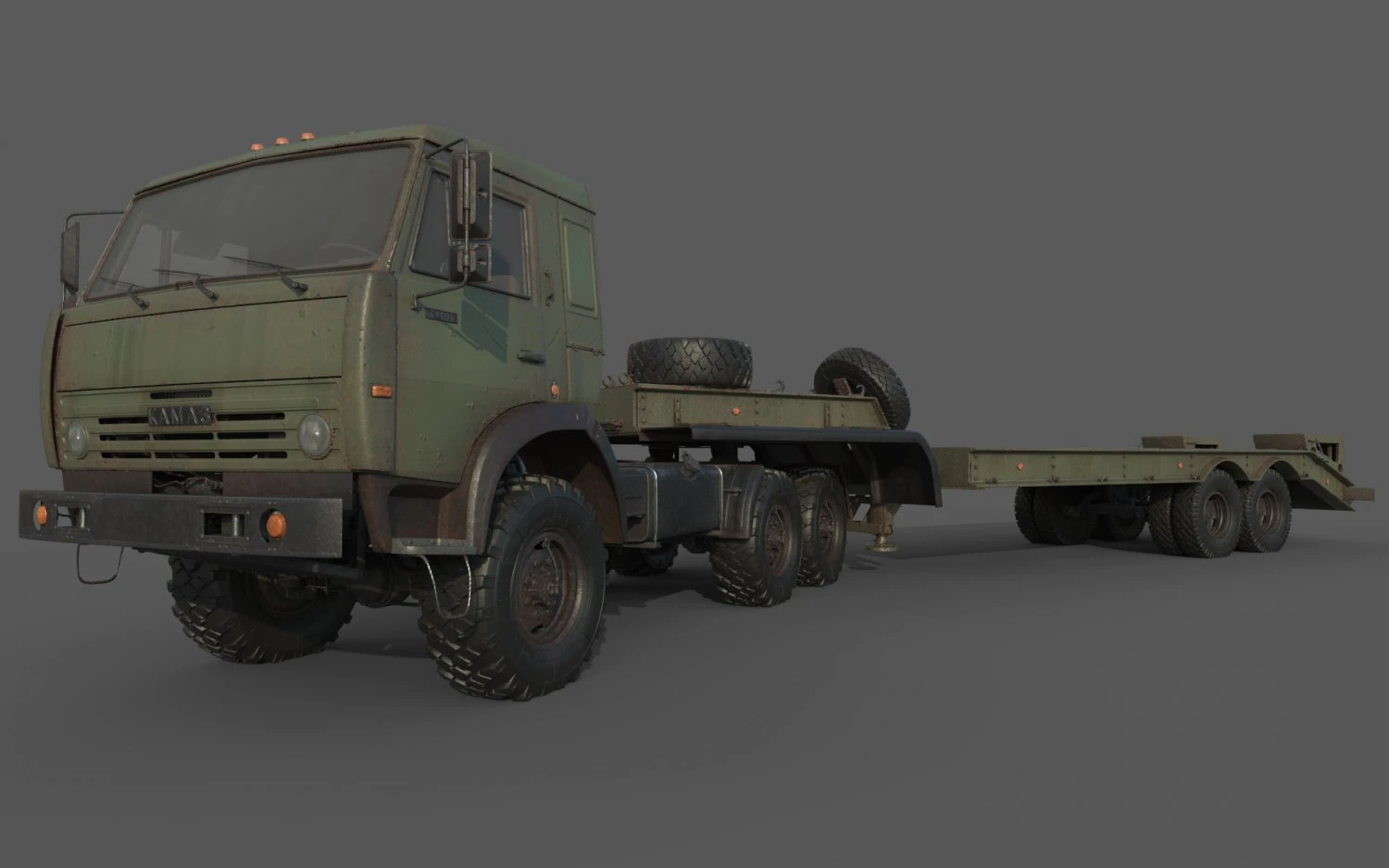 Kamaz 44100 with Trailer 3D Model .c4d .max .obj .3ds .fbx .stl .blend 