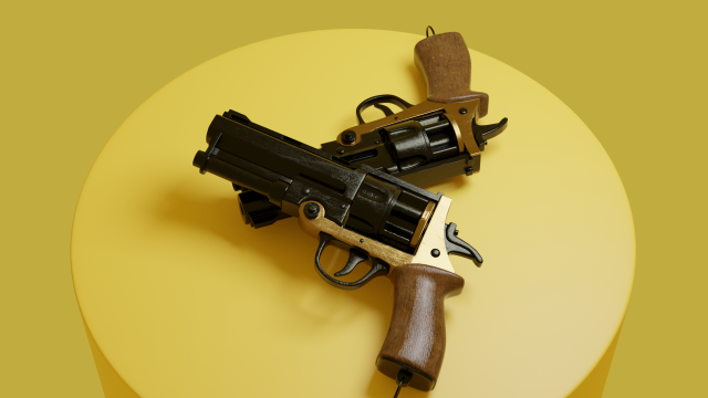 black and gold revolver 3D Модель .c4d .max .obj .3ds .fbx .stl .blend 