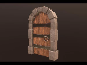 wooden door low-poly 3D Model